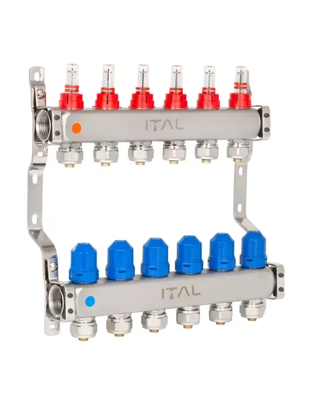 Колектор для теплої підлоги ITAL HC1-06 6 виходів, з витратомірами