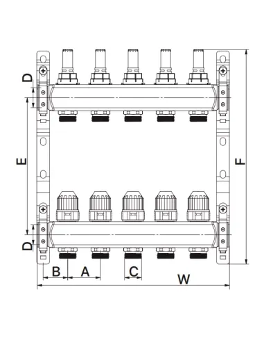 Колектор для теплої підлоги ITAL HC1-06 6 виходів, з витратомірами