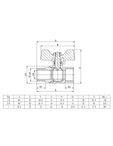 Кран шаровой прямой ITAL PN40 1046044 1/2 дюйма