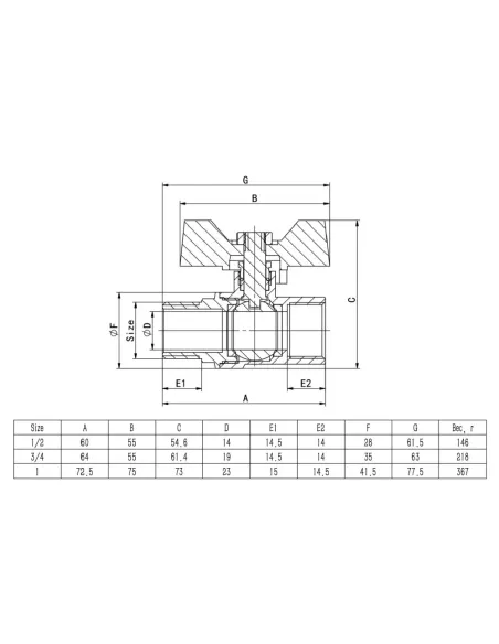 Кран шаровой прямой ITAL PN40 1046044 1/2 дюйма