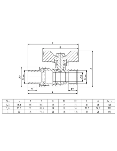 Кран шаровой с американкой ITAL PN40 1046062 3/4 дюйма