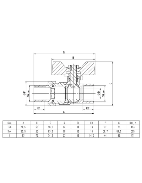 Кран шаровой с американкой ITAL PN40 1046062 3/4 дюйма