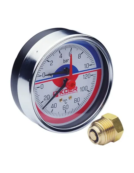 Термоманометр Koer KM.611A 0-10 Вar, 1/4 - 1/2 дюйми, заднє підключення