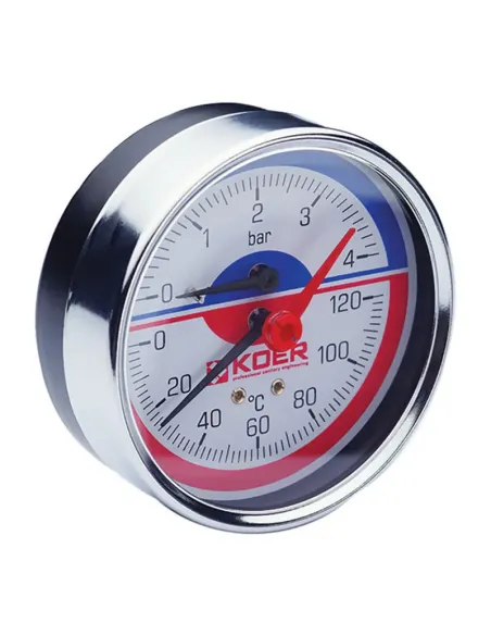 Термоманометр Koer KM.812A 0-4 Вar, 1/4 - 1/2 дюйма, заднее подключение