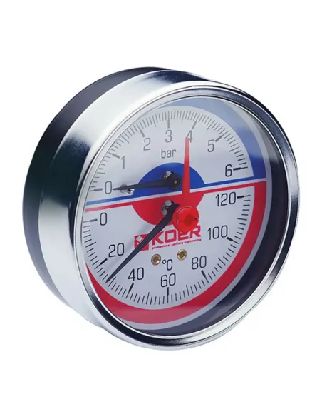 Термоманометр Koer KM.812A 0-6 Вar, 1/4 - 1/2 дюйма, заднее подключение