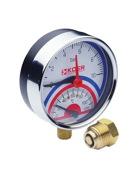 Термоманометр Koer KM.821R 0-10 Вar, 1/4 - 1/2 дюйми, нижнє підключення