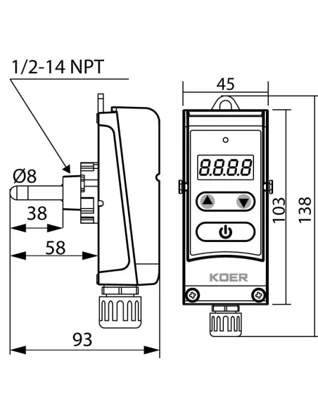 Терморегулятор електричний Koer KR.1353E, занурювальний
