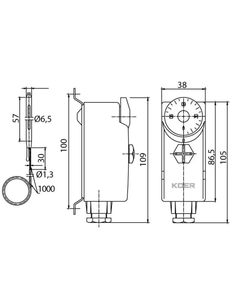 Терморегулятор механический Koer KR.1352, накладной, с выносной гильзой