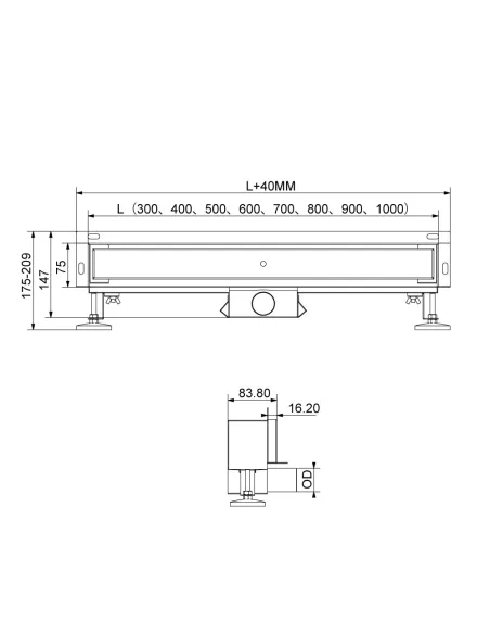 Душевой линейный трап ITAL IT05-FT29/600 настенный, под плитку