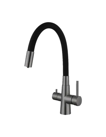 Смеситель для кухни с подключением к фильтру Wezer INX4C-08-Gungrey нержавеющая сталь Смеситель для кухни с подключением к фильтру Wezer INX4C-08-Gungrey нержавеющая сталь