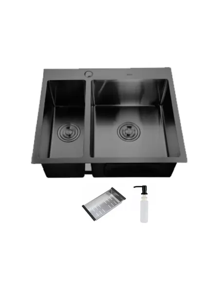 Мийка для кухні прямокутна ITAL ID 575 485-B з нержавіючої сталі, з двома чашами Мийка для кухні прямокутна ITAL ID 575 485-B з нержавіючої сталі, з двома чашами