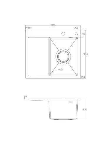 Мийка для кухні прямокутна ITAL ID 5851 R-B з нержавіючої сталі