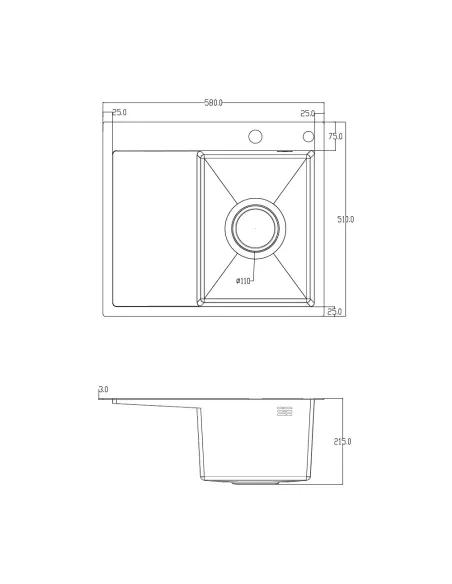 Мийка для кухні прямокутна ITAL ID 5851 R-B з нержавіючої сталі Мийка для кухні прямокутна ITAL ID 5851 R-B з нержавіючої сталі