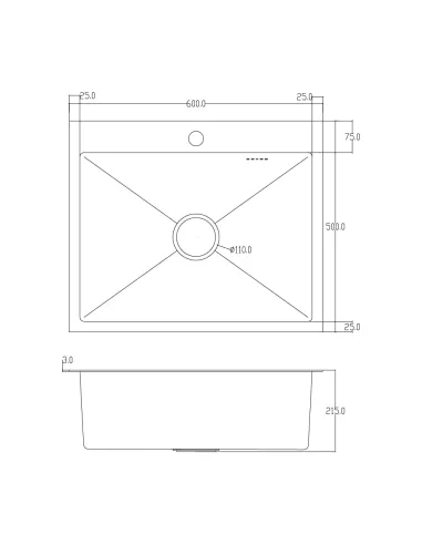 Мийка для кухні прямокутна ITAL ID 6050-G з нержавіючої сталі