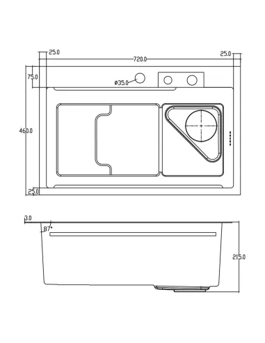 Мойка для кухни прямоугольная ITAL ID 7246-BC из нержавеющей стали