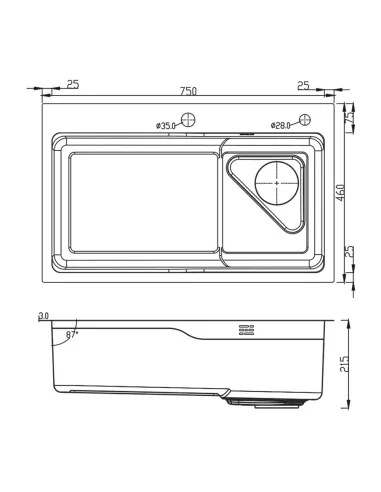 Мийка для кухні прямокутна ITAL ID 7546 з нержавіючої сталі
