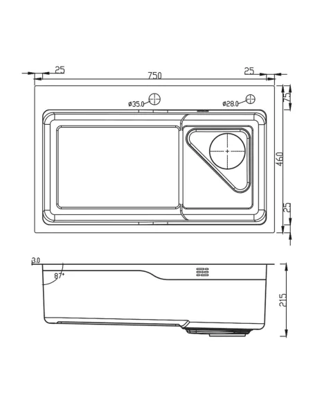 Мойка для кухни прямоугольная ITAL ID 7546 из нержавеющей стали