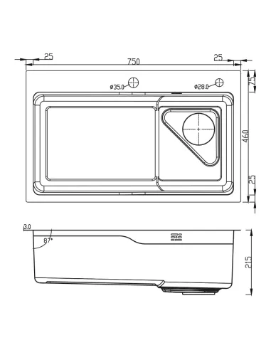 Мийка для кухні прямокутна ITAL ID 7546-B з нержавіючої сталі