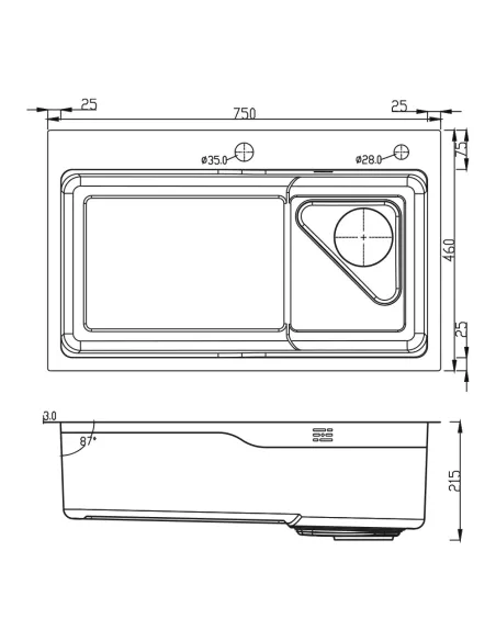 Мийка для кухні прямокутна ITAL ID 7546-B з нержавіючої сталі