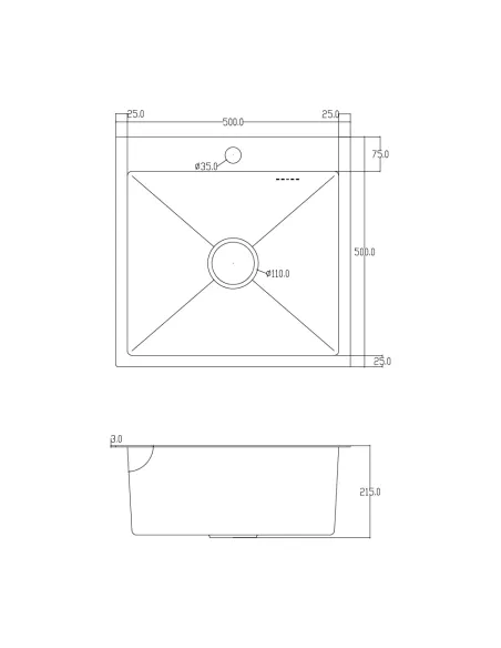 Мийка для кухні квадратна ITAL ID 5050-B 3.0/0.8 мм з дозатором