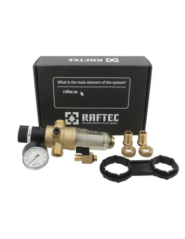 Самопромывной фильтр Raftec RCFR03-H 1 дюйм с редуктором и манометром, для горячей воды