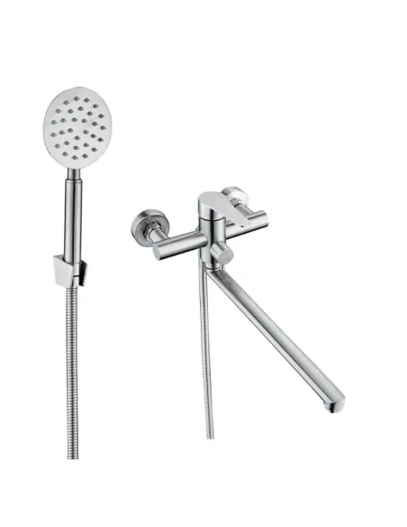 Смеситель для ванны Wezer EKO7-17 с душевым набором, нержавеющая сталь, сатин