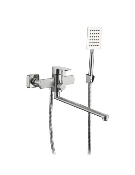 Смеситель для ванны Wezer ODA3A-15 с душевым набором, нержавеющая сталь, сатин