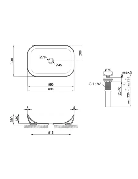 Накладная раковина Q-Тap Robin QT132143PMBMBN47296 Matt Black, 600x390x150 мм