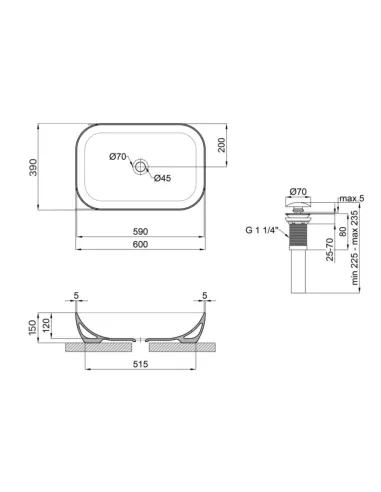 Накладная раковина Q-Тap Robin QT13112143PWN47297 White, 600x390x150 мм