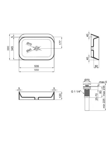 Накладна раковина Q-Тap Scorpio QT14112243MBN47298 Matt Black, 550х390х120 мм
