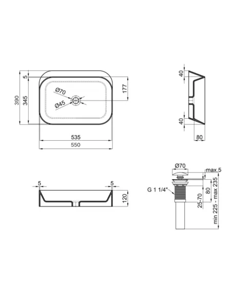 Накладна раковина Q-Тap Scorpio QT14112243MBN47298 Matt Black, 550х390х120 мм