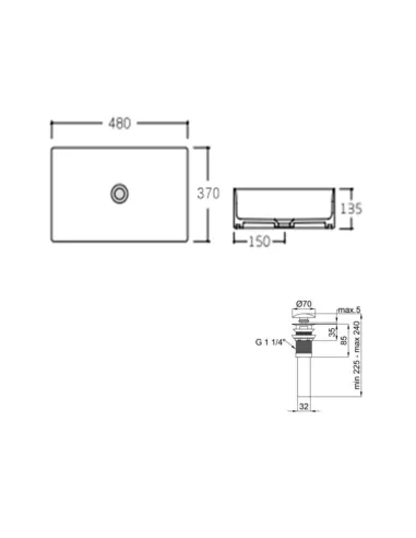 Накладная раковина Q-Тap Tern QT172074MBMBN47300 Matt Black, 480х370х135 мм