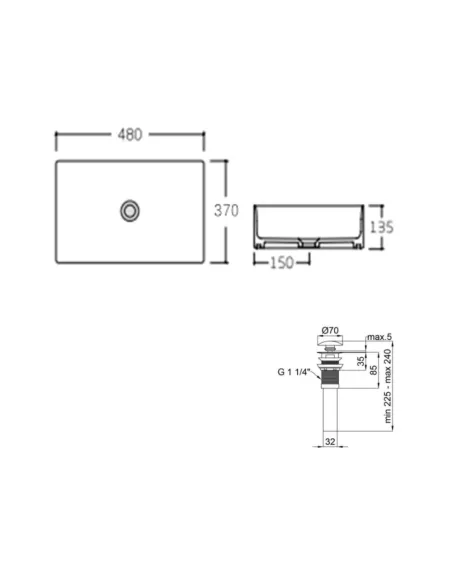 Накладна раковина Q-Tap Tern QT172074MBMBN47300 Matt Black, 480х370х135 мм