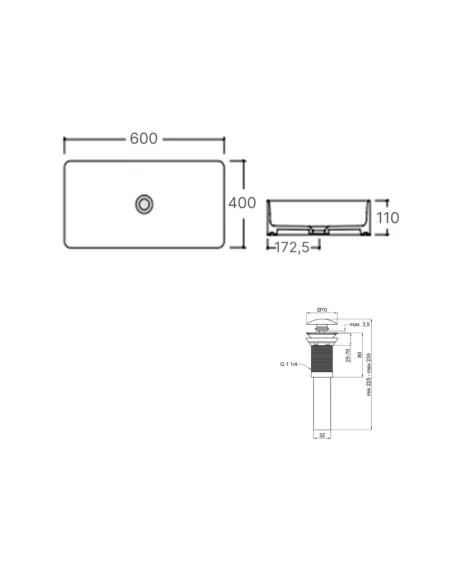 Накладная раковина Q-Тap Tern QT17112174WN47303 White, 600x400x110 мм