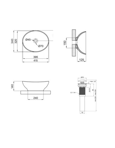 Накладна раковина Q-Тap Dove QT063078MBMBN47307 Matt Black, 415x340x140 мм