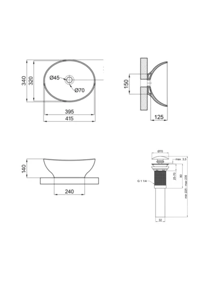 Накладная раковина Q-Тap Dove QT063078MBMBN47307 Matt Black, 415x340x140 мм