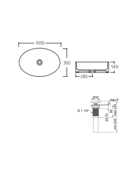 Накладная раковина Q-Тap Kolibri QT10113054WN47311 White, 500x360x140 мм