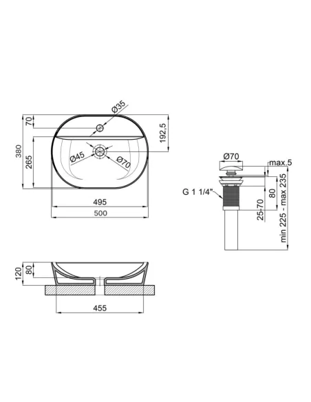 Накладная раковина Q-Тap Scorpio QT142202MBMBN47312 Matt Black, 500x380x120 мм