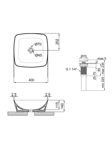 Накладная раковина Q-Тap Kolibri QT10112144MBMBN47316 Matt Black, 400х400х140 мм