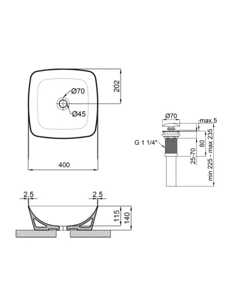 Накладная раковина Q-Тap Kolibri QT10112144MBMBN47316 Matt Black, 400х400х140 мм