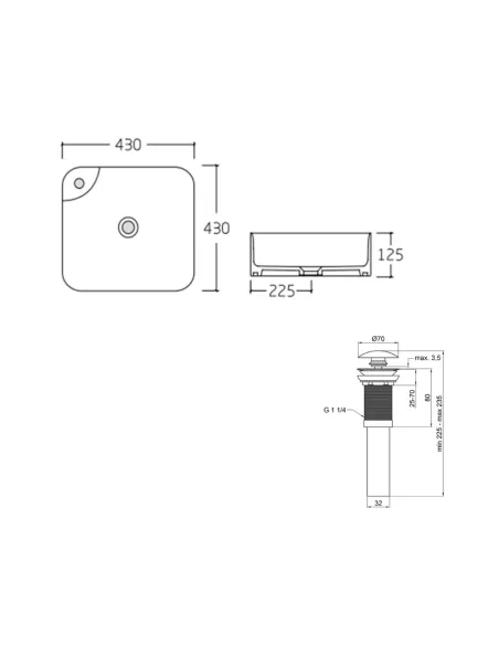 Накладная раковина Q-Тap Stork QT15112194WN47318 White, 430x430x125 мм