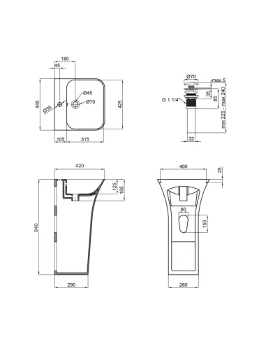 Напольная раковина Q-Тap Crow QT0511G315WN47321 White, 445x420x840 мм