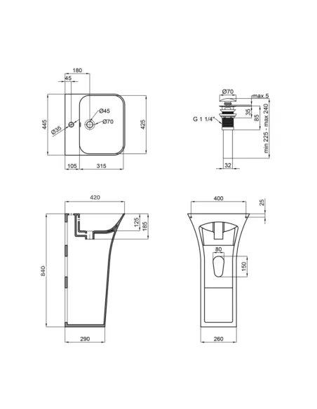 Напольная раковина Q-Тap Crow QT0511G315WN47321 White, 445x420x840 мм
