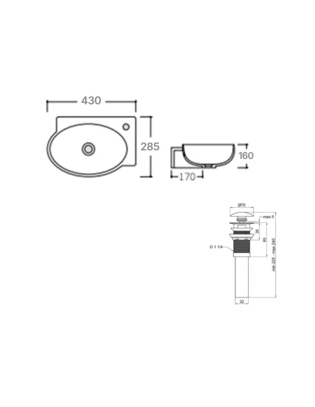 Керамічна раковина Q-Тap Leo QT11115011RWN47333 White, 430x285x160 мм настінна