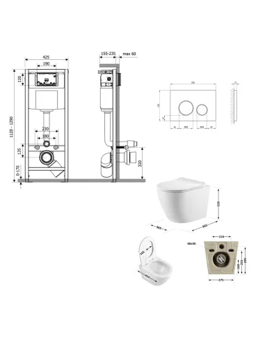 Инсталляция с унитазом Q-Tap Robin QT13332381AW47501 4 в 1, 3/8 литра