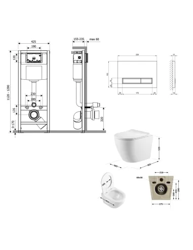 Инсталляция с унитазом Q-Tap Robin QT13332381AW47504 4 в 1, 3/8 литра