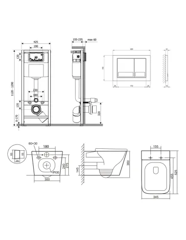 Инсталляция с унитазом Q-Tap Tern QT17332303AW47506 4 в 1, 3/8 литра