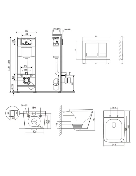 Інсталяція з унітазом Q-Tap Tern QT17332303AW47506 4 в 1, 3/8 літра