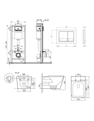Инсталляция с унитазом Q-Tap Tern QT17332303AW47507 4 в 1, 3/8 литра