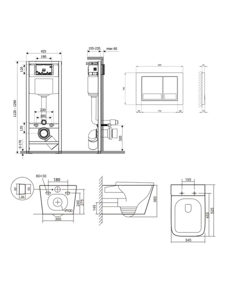 Инсталляция с унитазом Q-Tap Tern QT17332303AW47507 4 в 1, 3/8 литра